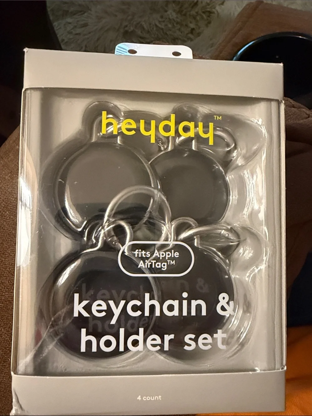 heyday Black Keychain & AirTag Holder Set - 4 Pack (Black)